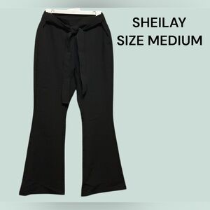 SHEILAY WOMENS PULL ON BLACK SLACKS WITH BELT SIZE MEDIUM NEVER WORN